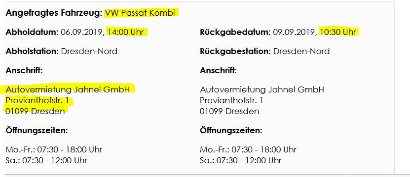 Reservierung Mietwagen jahnel